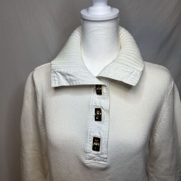 Lauren Ralph Lauren White Knitted Pullover Sweater Womens Gold Designer - Picture 3 of 7